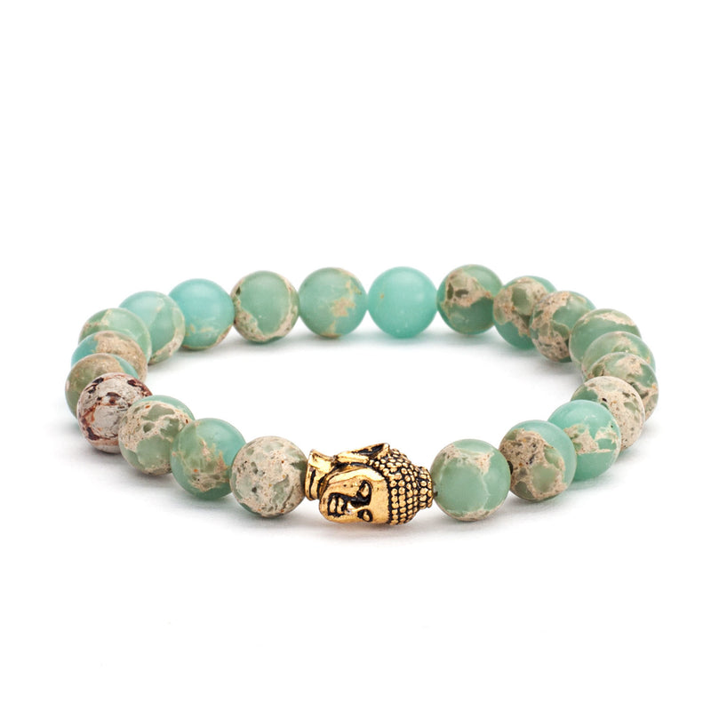 Mala armbånd, serpentin pastelfarvet, buddha