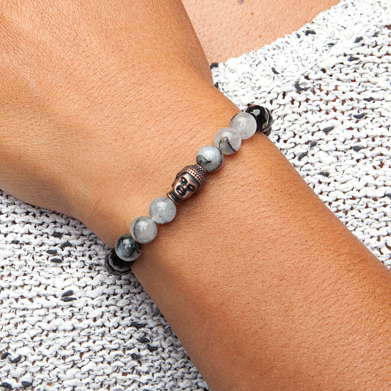 Mala armbånd, Black Rutilated Quarz & Black Agate