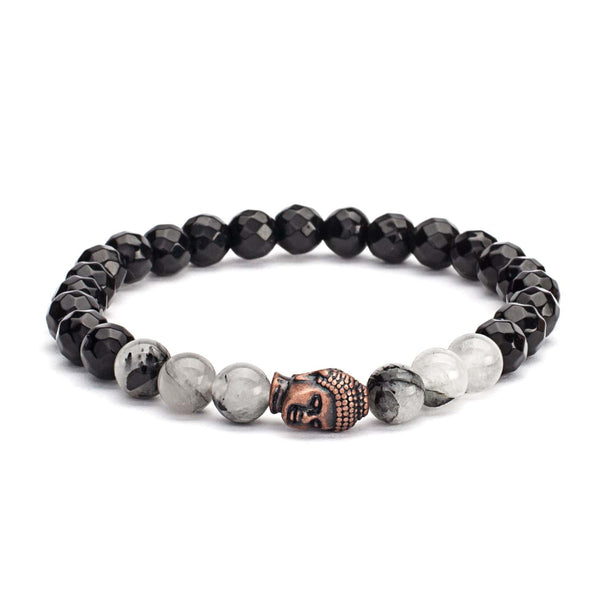 Mala armbånd, Black Rutilated Quarz & Black Agate